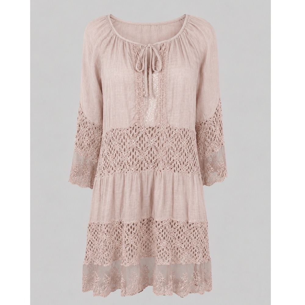 Moda Italy Boho Crochet Lace Cold Shoulder Dress Pink Made in Italy NWT Size 3